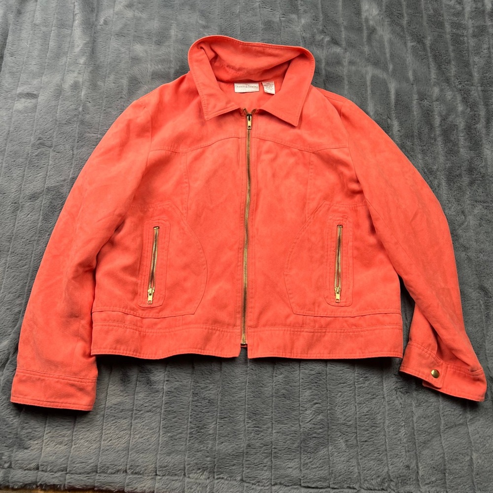 Drapers & Damons Petites Coral Pink Faux Suede Zip Up Jacket PXL RN 123714